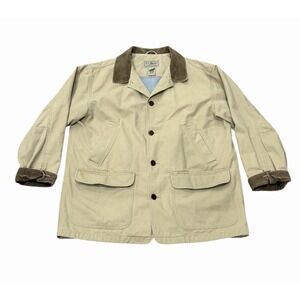 LL Bean Mens Barn Chore Coat Tan Canvas Field Jacket Corduroy Collar XL Workwear